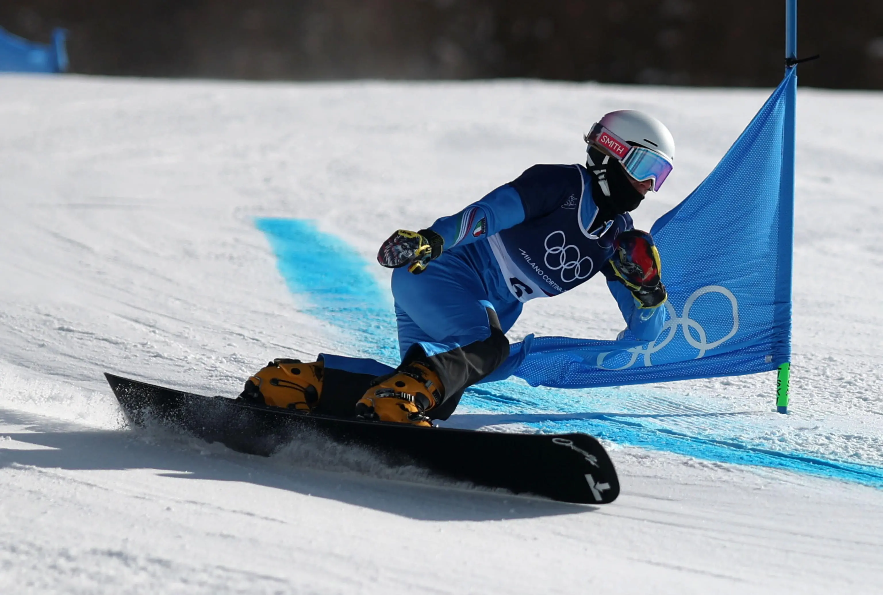 Elisa Caffont durante la discesa finale contro la bellunese Lucia Dalmasso che le è valsa la quarta posizione ai Giochi olimpici