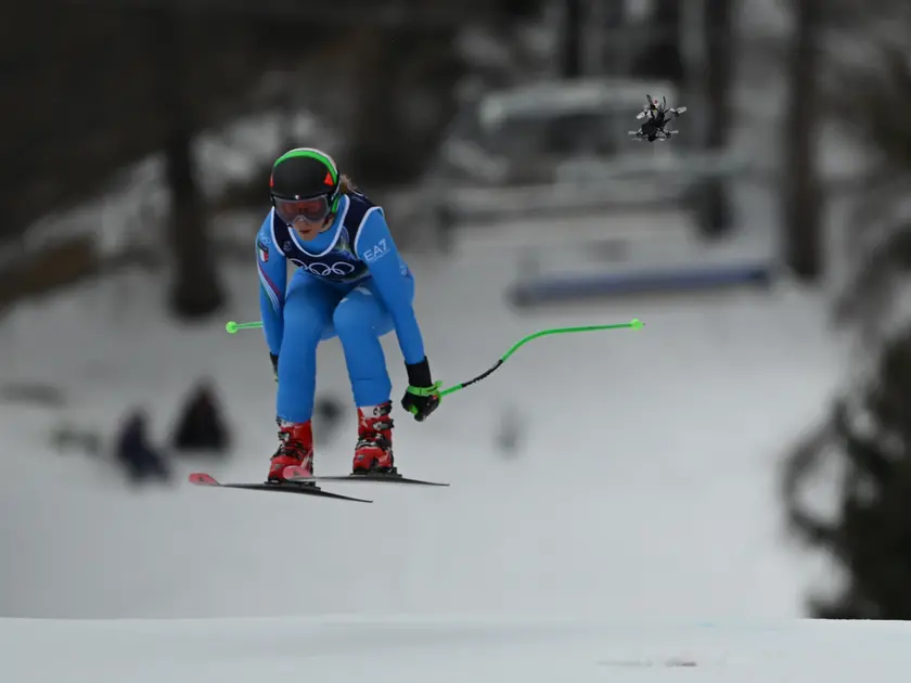 Sofia Goggia ripresa da un drone durante le Olimpiadi