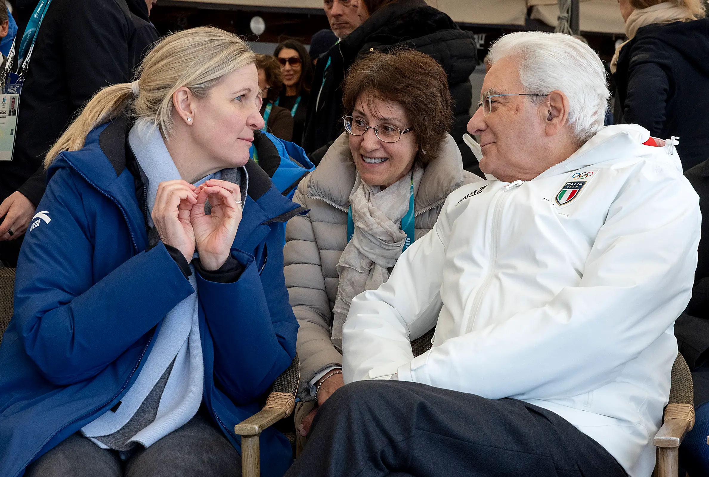 Il Presidente della Repubblica Sergio Mattarella con la presidente del CIO, Kirsty Coventry a Cortina