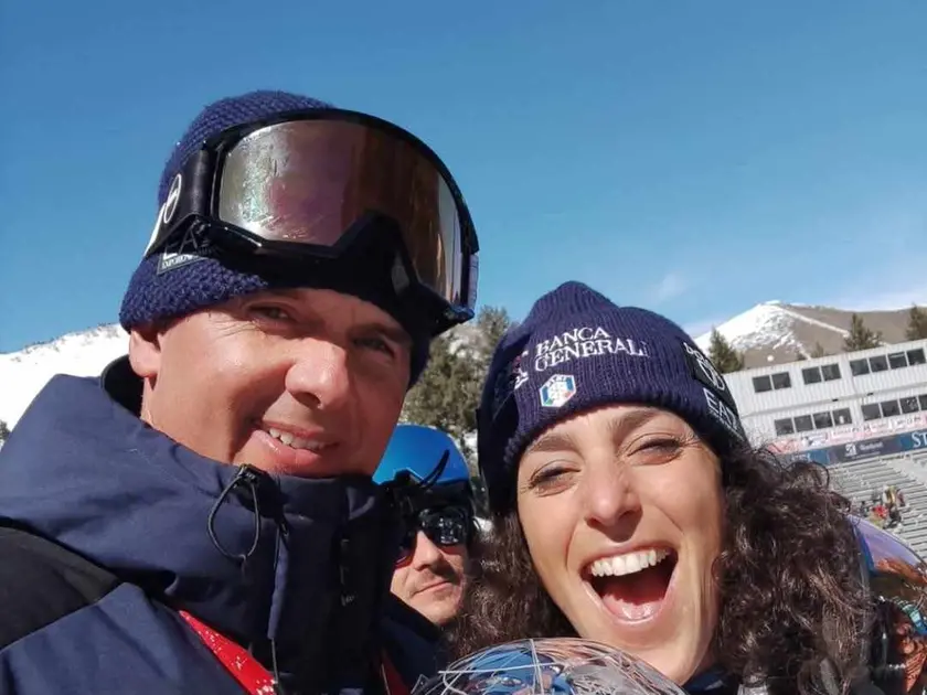 Giovanni Feltrin con Federica Brignone dopo la vittoria della coppa del mondo