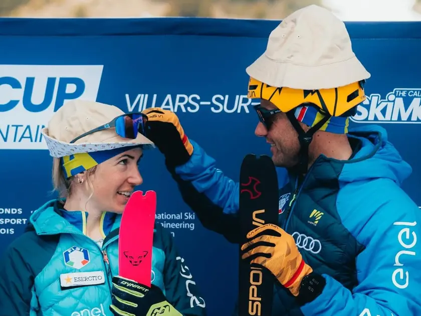 La foto tratta dal profilo Instagram di Alba De Silvestro con il marito Michele Boscacci, gareggeranno insieme nella staffetta mista dello scialpinismo