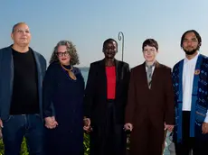 Il team sulla terrazza di Ca' Giustinian (foto Avezzù)