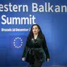 La presidente del Kosovo, Vjosa Osmani, a un vertice a Bruxelle. Foto Agf