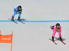 Chiara Mazzel con la guida Nicola Cotti Cottini sul traguardo del Super-G alle Paralimpiadi