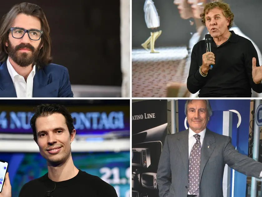 A sinistra, in alto Leonardo Maria Del Vecchio, in basso Luca Ferrari. A destra, in alto Renzo Rosso e in basso Giuseppe De Longhi