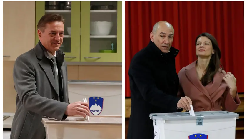 L’uscente Robert Golob e l’ex premier di centrodestra Janez Janša ai seggi