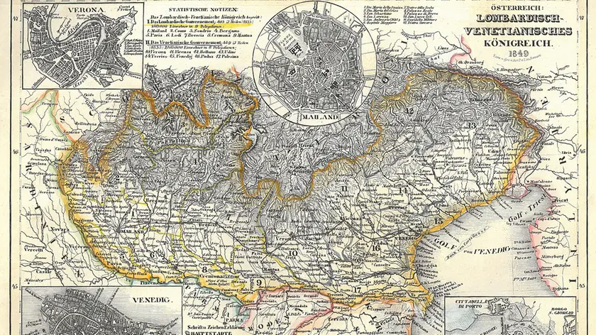 Un'antica mappa raffigurante il regno Lombardo-Veneto