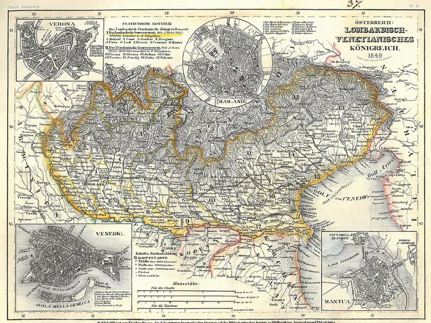 Un'antica mappa raffigurante il regno Lombardo-Veneto