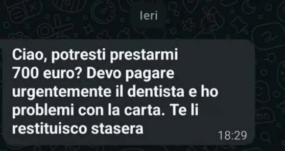 Uno dei messaggi fraudolenti
