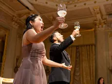 Un momento della performance alle Sale Apollinee