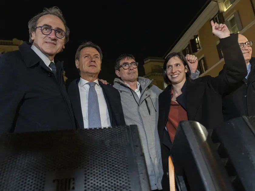 Elly Schlein, Giuseppe Conte, Nicola Fratoianni, Angelo Bonelli e Roberto Gualtieri