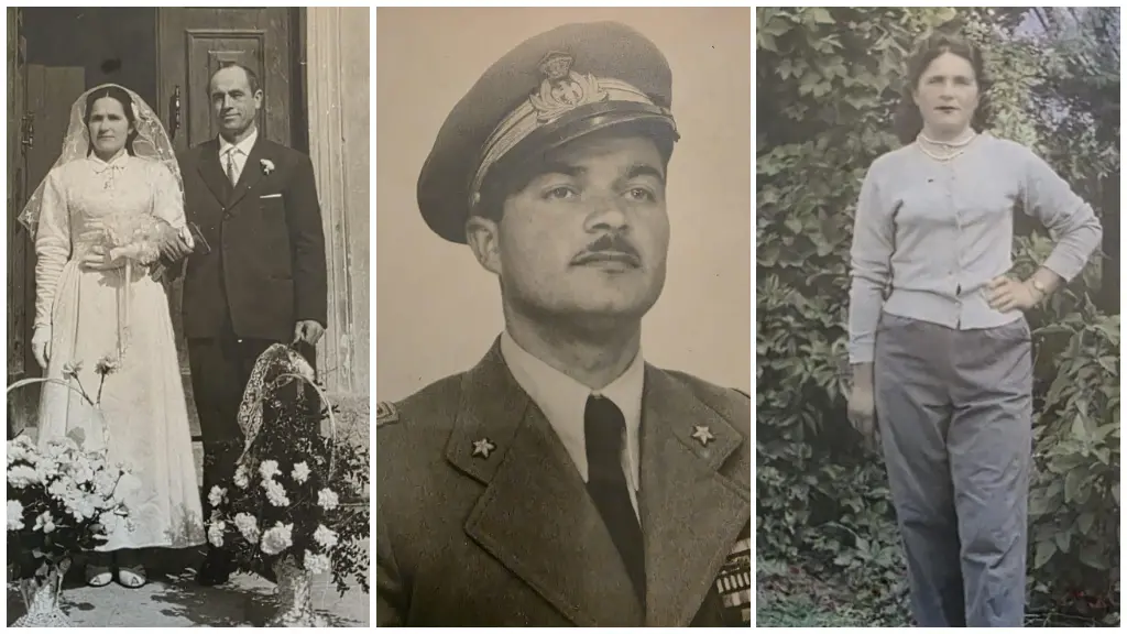 Da sinistra verso destra: Agnese vestita da sposa; il fratello Pietro che fu deportato a Dachau; una foto a colori di Agnese