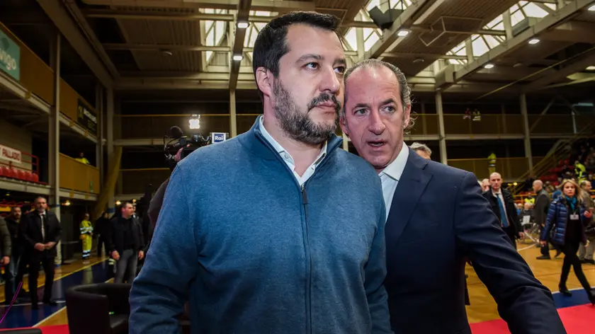 IMPORTEDNEMSANIFALL | IMPORTEDNEMSANIF0 | 09/02/2019 Vicenza, Centro Sport Palladio, Assemblea Risparmiatori Banche Venete; nella foto Matteo Salvini con Luca Zaia