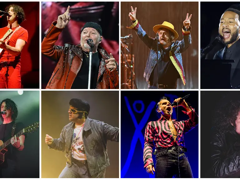 Alcune degli artisti che si esibiranno a Nord Est. Da sinistra in alto Jack White, Vasco, Zucchero e John Legend; in basso, Motta, Tony Pitony, il leader dei Litfiba Piero Pelù e Caparezza