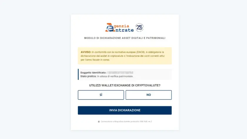 Uno dei finti messaggi dell'agenzia delle entrate