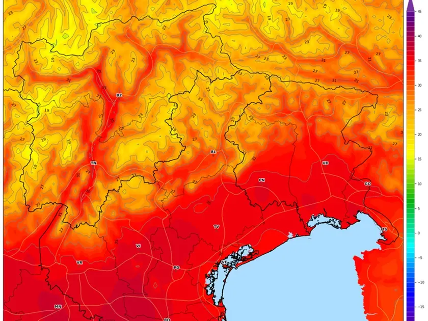 Le massime a Nordest in una giornata di fine giugno fonte: Meteo Network