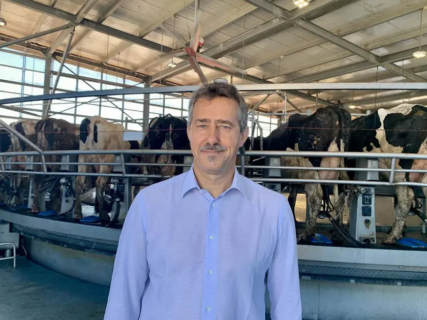 Andrea Benetton davanti alle mucce di Cirio Agricola