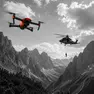 Un drone in volo durante un intervento del soccorso alpino (immagine generata con l'intelligenza artificiale)