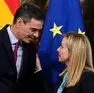Giorgia Meloni e Pedro Sanchez (foto Ansa)