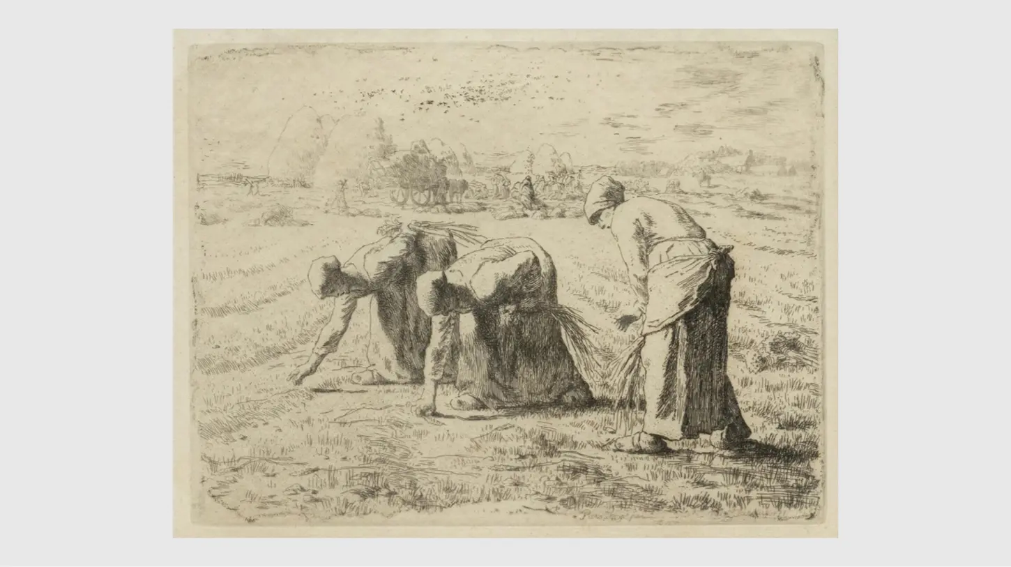 Jean François MILLET: Les glaneuses, (1855, Incisione 21,6 x 30,9 cm) Roma, collezione privata