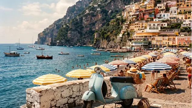 Un'immagine simbolo di vacanze all'italiana negli anni Sessanta elaborata dell'AI