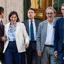 I leader del centro sinistra Elly Schlein, Riccardo Magi, Nicola Fratoianni, Giuseppe Conte ed Angelo Bonelli
