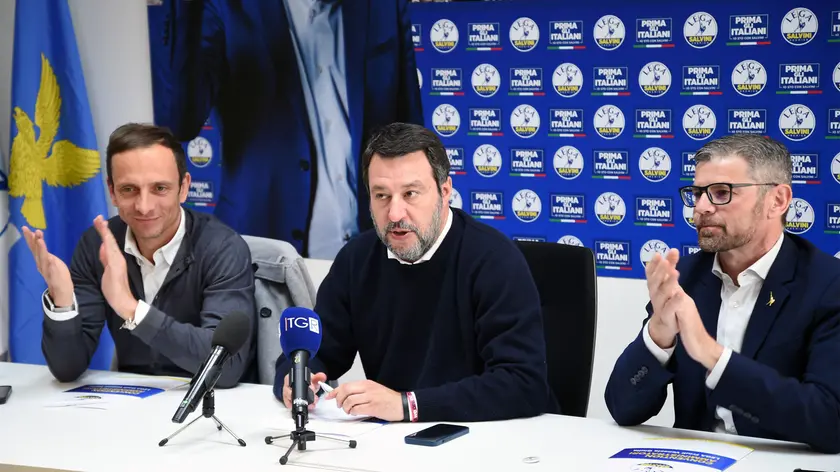 Il governatore Massimiliano Fedriga, il ministro Matteo Salvini e l'onorevole Marco Dreosto