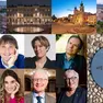 I relatori di Frontiere: da sinistra in senso orario Alessandro Vanoli, Matteo Lancini, Vera Gheno, Maurizio Ferraris, Anna Foa, Paolo Ferri, Giada Messetti e Stefano Velotti