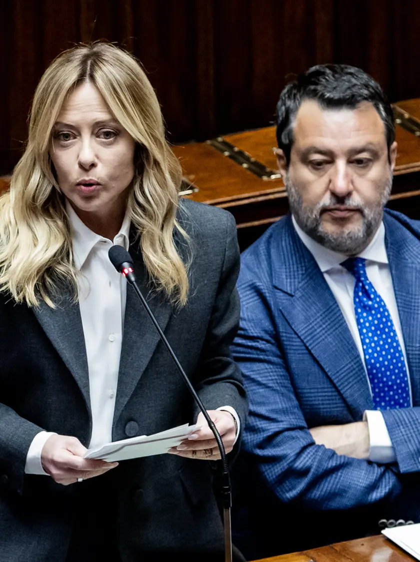 La premier Giorgia Meloni con il viceleghista Matteo Salvini (foto Agf)