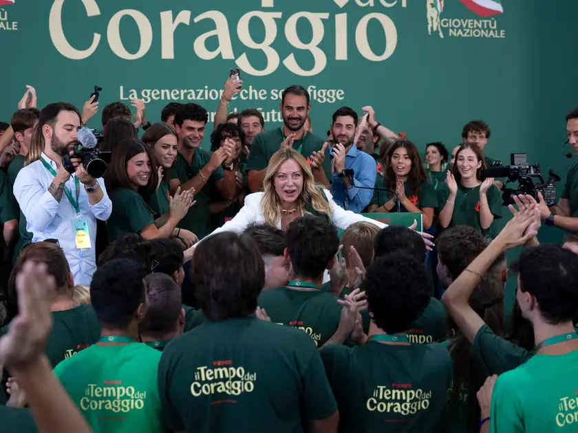 La presidente del Consiglio Giorgia Meloni a "Fenix, il tempo del coraggio” (Ansa)