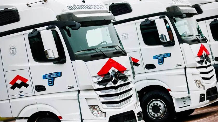 Alcune motrici per camioni di Auta Marocchi, azienda leader italiana dell'autotrasporto leader sul mercato europeo