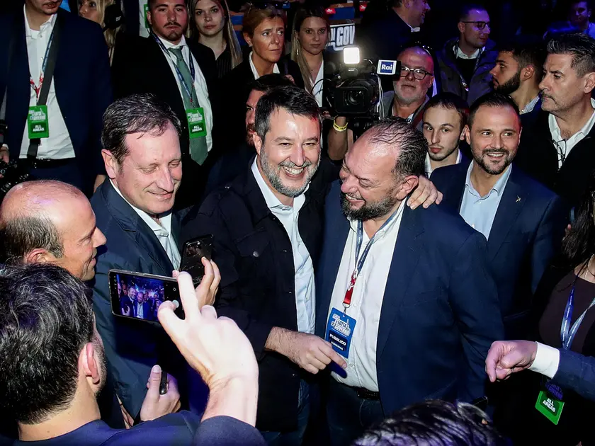 Matteo Salvini dopo essere stato rieletto segretario nel secondo giorno di congresso straordinario della Lega a Milano