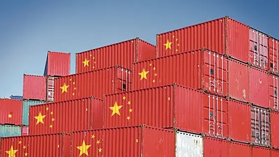 Cargo containers with Chinese flag