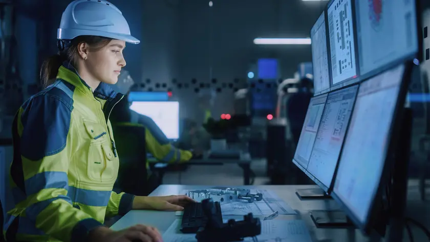 Engineer in factory control room