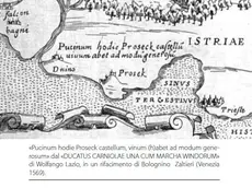 Particolare della mappa del 1569 dove compare la località Prosecco