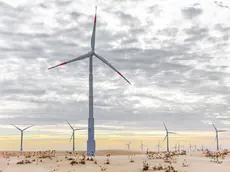 Wind turbines in desert landscape, Taiba, Ceara, Brazil