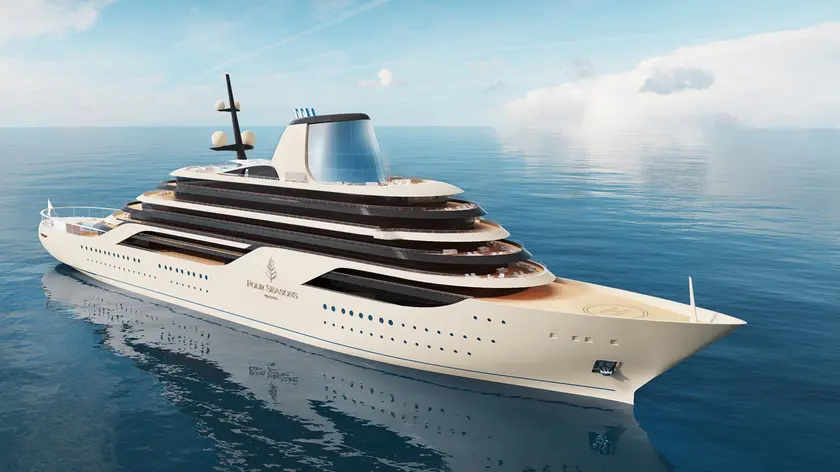 Il rendering del primo yacht extra-lusso che Fincantieri consegnerà a Fous Seasons nel 2025
