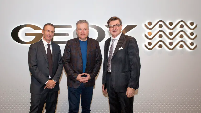 Giorgio Presca in Geox con Duncan Niederauer e il presidente Mario Moretti Polegato