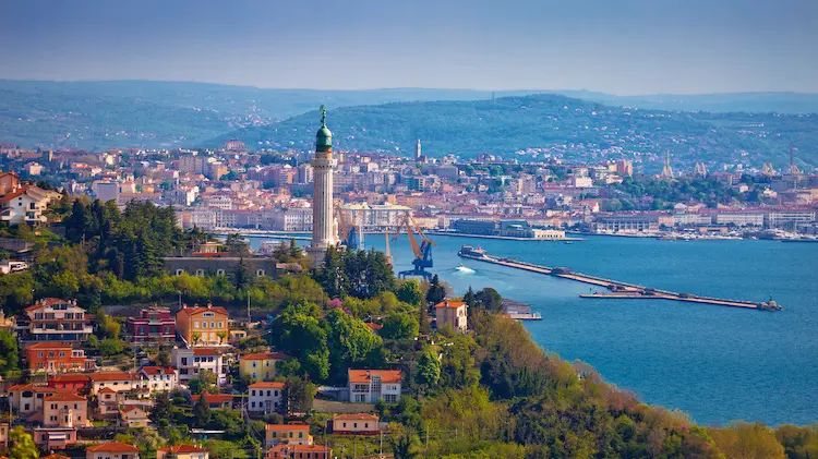 Trieste lighthouse and cityscape panoramic view, Friuli Venezia Giulia region of Italy