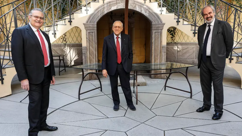 Da sinistra Luciano Cirinà, Francesco Gaetano Caltagirone e Claudio Costamagna a margine della presentazione di ''Awakening the Lion'', il programma strategico Lista Caltagirone per Cda di Generali