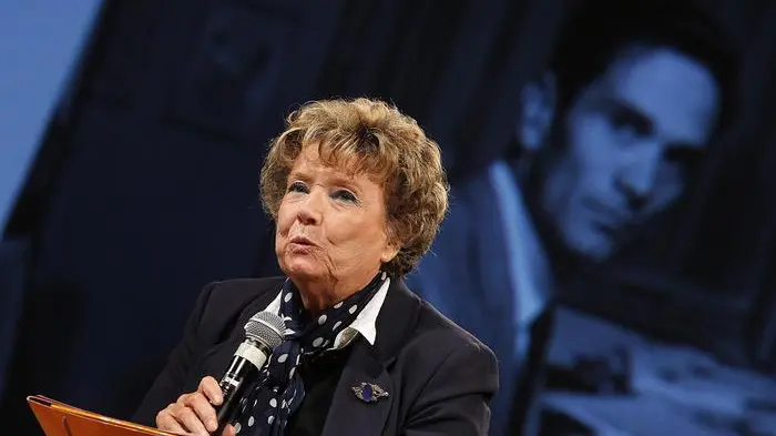 La scrittrice Dacia Maraini al Teatro India durante la presentazione delle iniziative per commemorazione del 40° anniversario della scomparsa di Pier Paolo Pasolini, Roma, 20 ottobre 2015. ANSA/GIUSEPPE LAMI