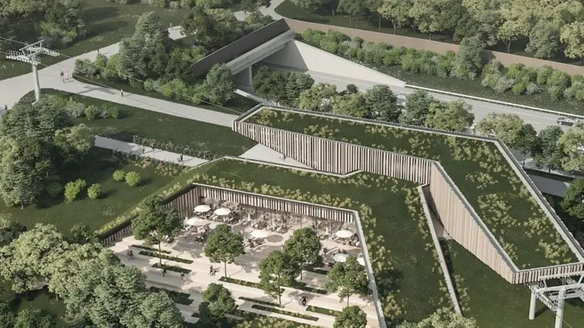 Il rendering di una delle stazioni della cabinovia di Vienna (da seilbahn-kahlenberg.at)