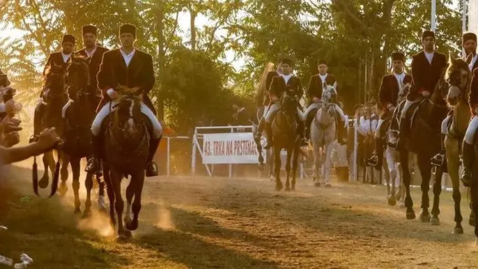 I cavalieri entrano sul campo di Gradišće a Barbana per disputare la giostra dell’anello. Foto trkanaprstenac.hr
