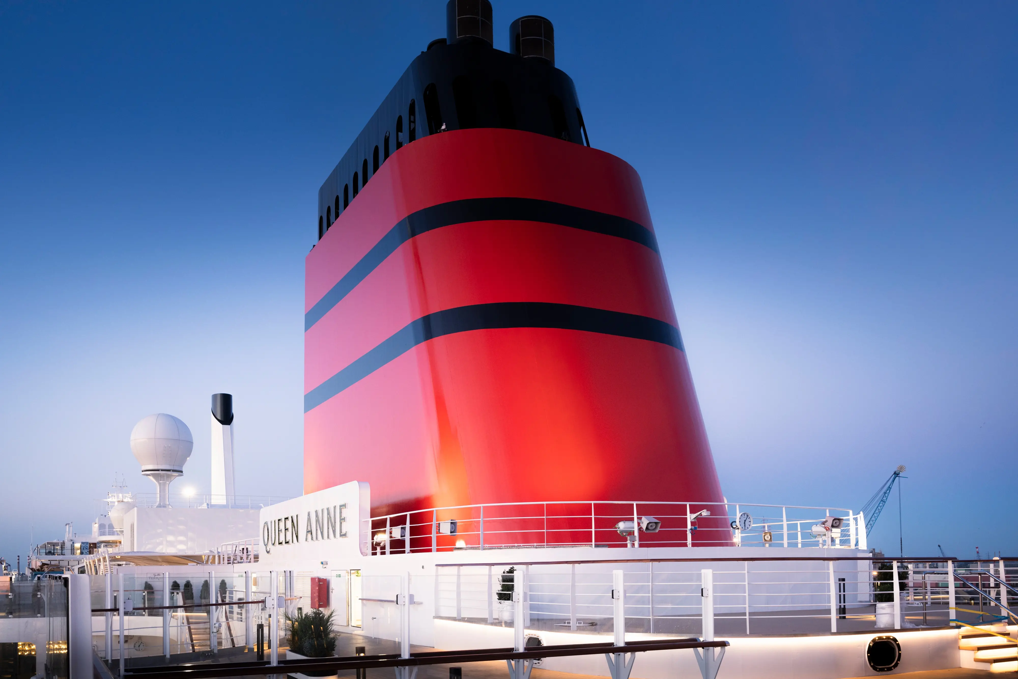The sun rises on Cunard’s new ship, Queen Anne, on they day she is officially handed over to the owners from the Fincantieri shipyard in northern Italy. Client: Cunard. Picture date: Friday April 19, 2024. Photograph by Christopher Ison © 07544044177 chris@christopherison.com www.christopherison.com IMPORTANT NOTE REGARDING IMAGE LICENCING FOR THIS PHOTOGRAPH: This image is supplied to the client under the terms previously agree. No sales are permitted unless expressly agreed in writing by the photographer. Image licence is for below the line only. No out of home use without acquiring an extended image licence.
