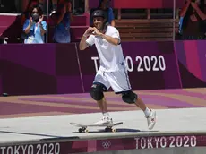 epa09396466 Cory Juneau of the USA gestures during the Men's Park Skateboarding Finals at the Tokyo 2020 Olympic Games at the Ariake Urban Sports Park in Tokyo, Japan, 05 August 2021. EPA/FAZRY ISMAIL